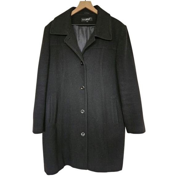 Women's Plus 1X 18 Black Wool Winter Coat Black Rivet Fully Lined Single Breast - Picture 1 of 8